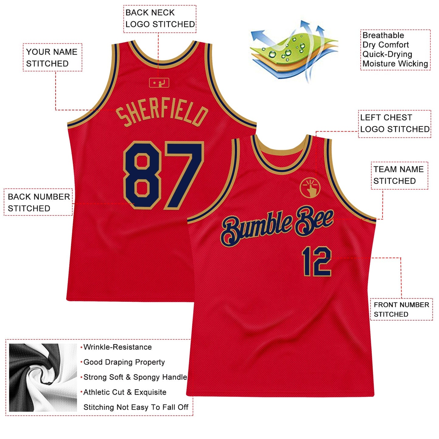 Custom Red Navy-Old Gold Authentic Throwback Basketball Jersey - Sky-Custom