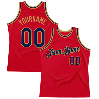 Custom Red Navy-Old Gold Authentic Throwback Basketball Jersey - Sky-Custom