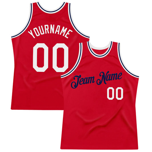 Custom Red White-Navy Authentic Throwback Basketball Jersey - Sky-Custom