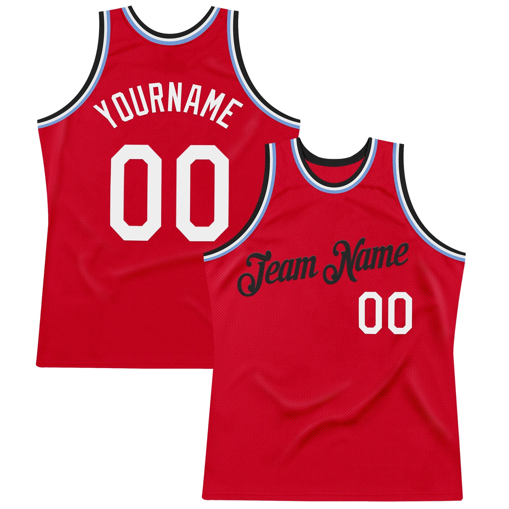 Custom Red Black-Light Blue Authentic Throwback Basketball Jersey - Sky-Custom