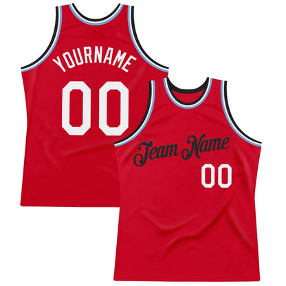 Custom Red Black-Light Blue Authentic Throwback Basketball Jersey - Sky-Custom