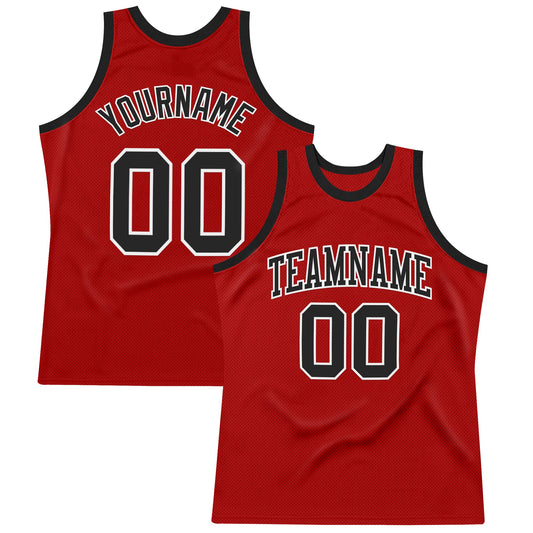 Custom Red Black-White Authentic Throwback Basketball Jersey - Sky-Custom