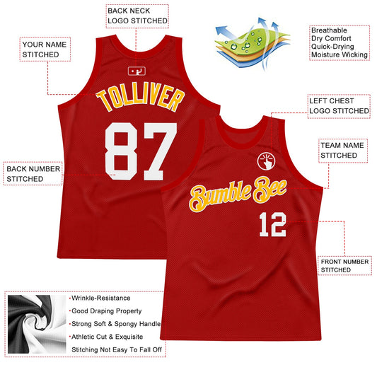 Custom Red White-Gold Authentic Throwback Basketball Jersey - Sky-Custom
