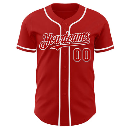 Custom Red White Authentic Baseball Jersey - Sky-Custom