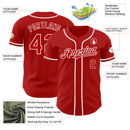 Custom Red White Authentic Baseball Jersey - Sky-Custom