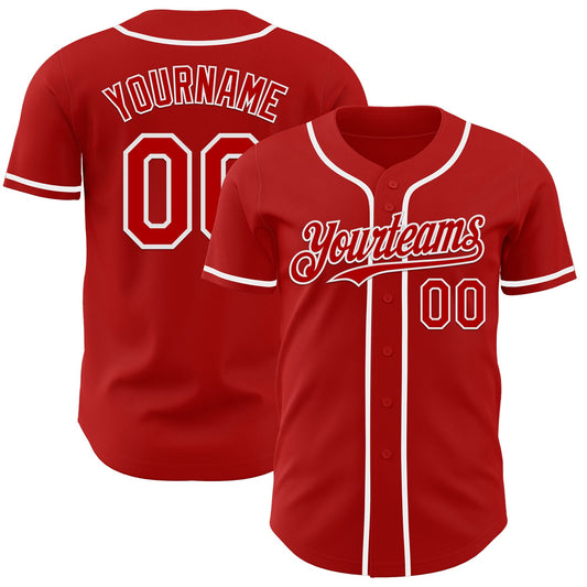 Custom Red White Authentic Baseball Jersey - Sky-Custom