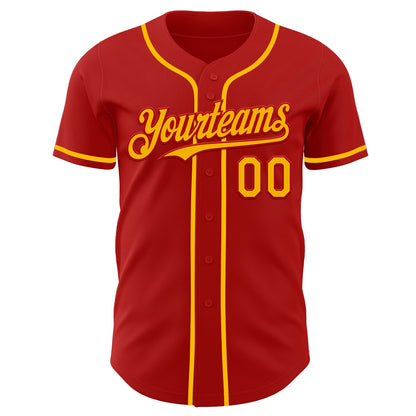 Custom Red Gold Authentic Baseball Jersey - Sky-Custom
