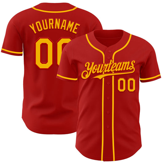 Custom Red Gold Authentic Baseball Jersey - Sky-Custom