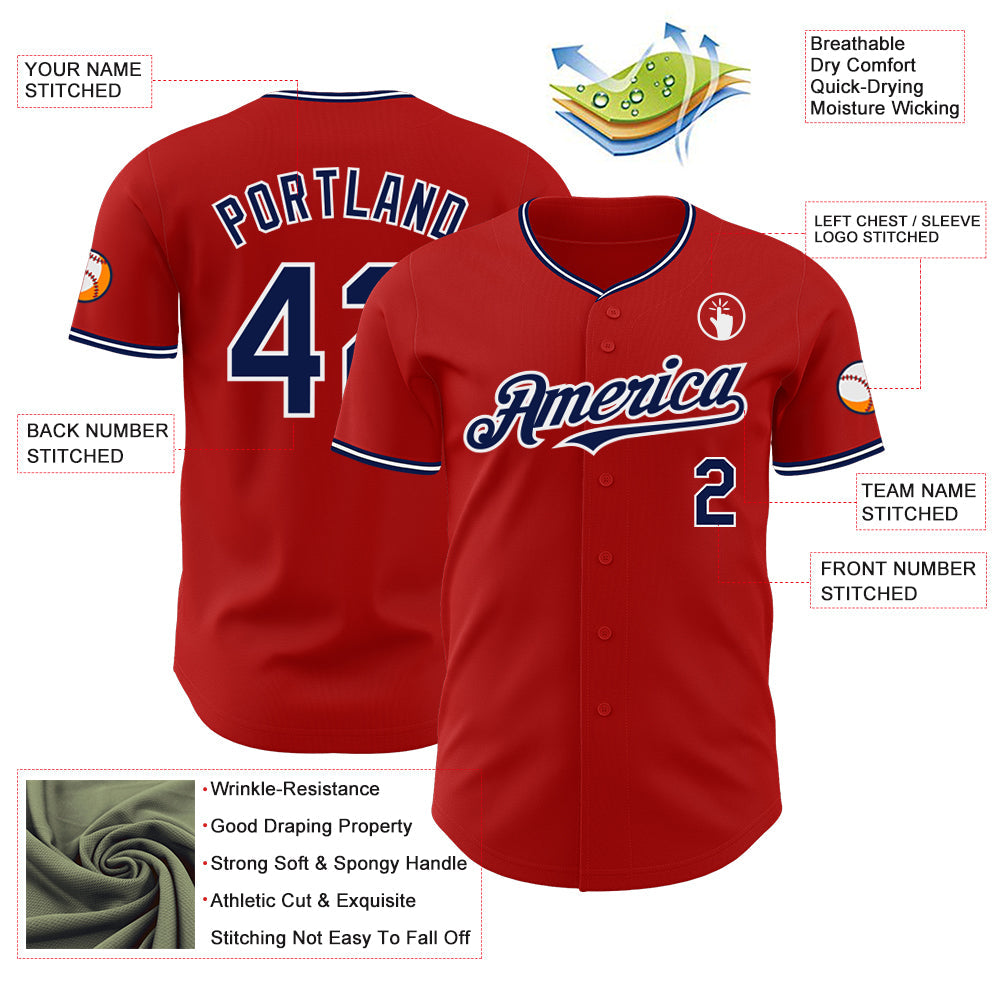 Custom Red Navy-White Authentic Baseball Jersey - Sky-Custom
