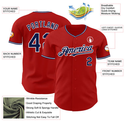 Custom Red Navy-White Authentic Baseball Jersey - Sky-Custom