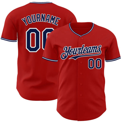 Custom Red Navy-White Authentic Baseball Jersey - Sky-Custom
