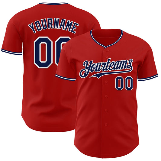 Custom Red Navy-White Authentic Baseball Jersey - Sky-Custom