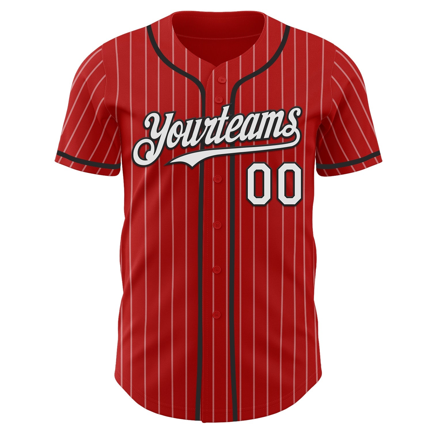 Custom Red White Pinstripe Black Authentic Baseball Jersey - Sky-Custom