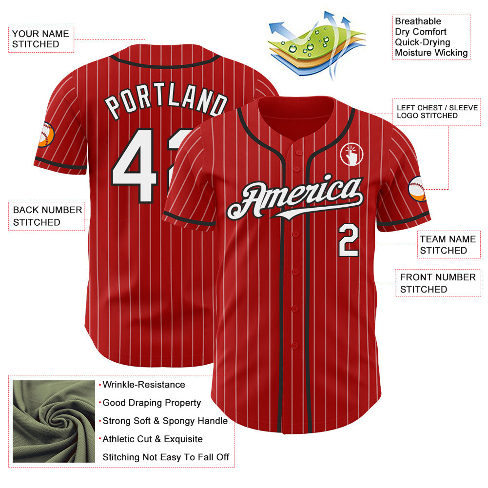 Custom Red White Pinstripe Black Authentic Baseball Jersey - Sky-Custom