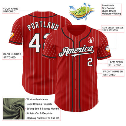 Custom Red White Pinstripe Black Authentic Baseball Jersey - Sky-Custom