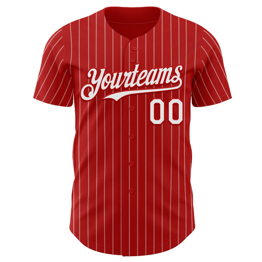 Custom Red White Pinstripe White Authentic Baseball Jersey - Sky-Custom