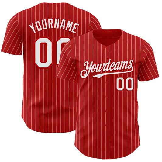 Custom Red White Pinstripe White Authentic Baseball Jersey - Sky-Custom