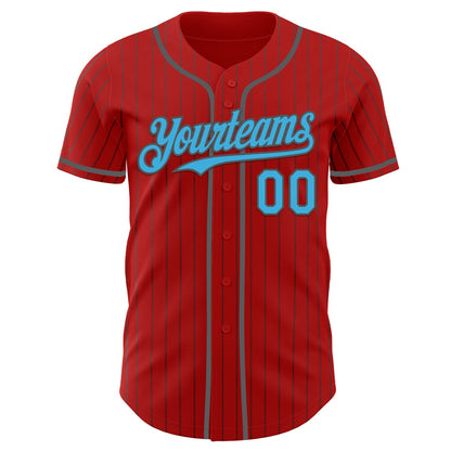 Custom Red Steel Gray Pinstripe Sky Blue Authentic Baseball Jersey - Sky-Custom