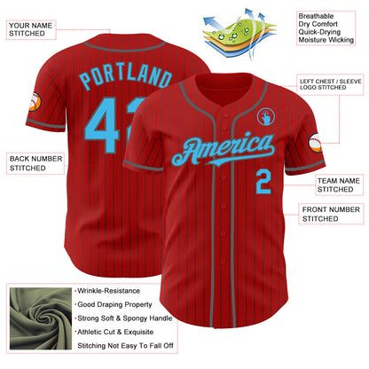 Custom Red Steel Gray Pinstripe Sky Blue Authentic Baseball Jersey - Sky-Custom