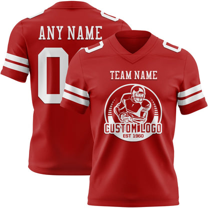Custom Red White Mesh Authentic Football Jersey - Sky-Custom