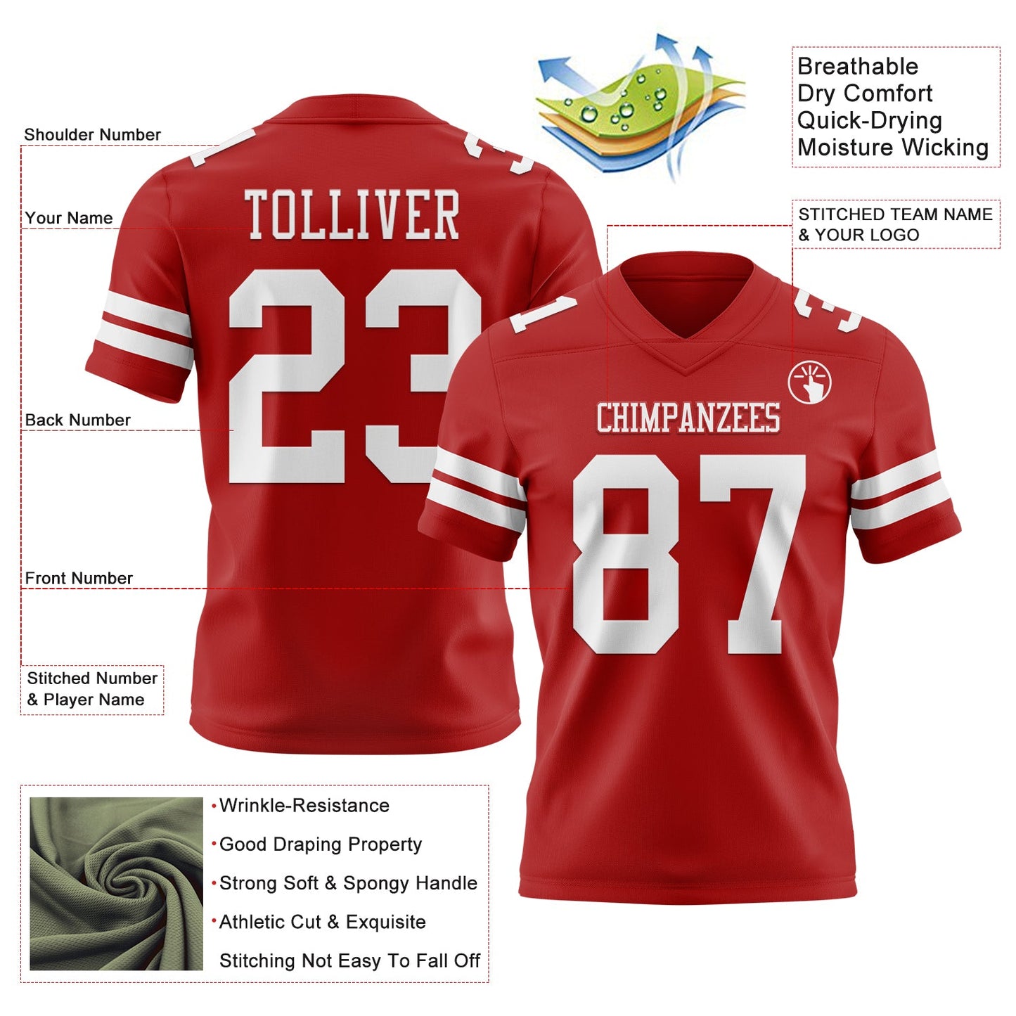 Custom Red White Mesh Authentic Football Jersey - Sky-Custom