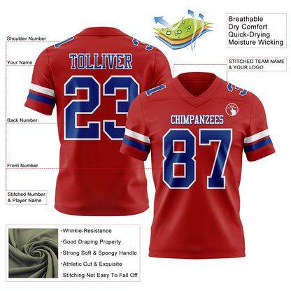 Custom Red Royal-White Mesh Authentic Football Jersey - Sky-Custom