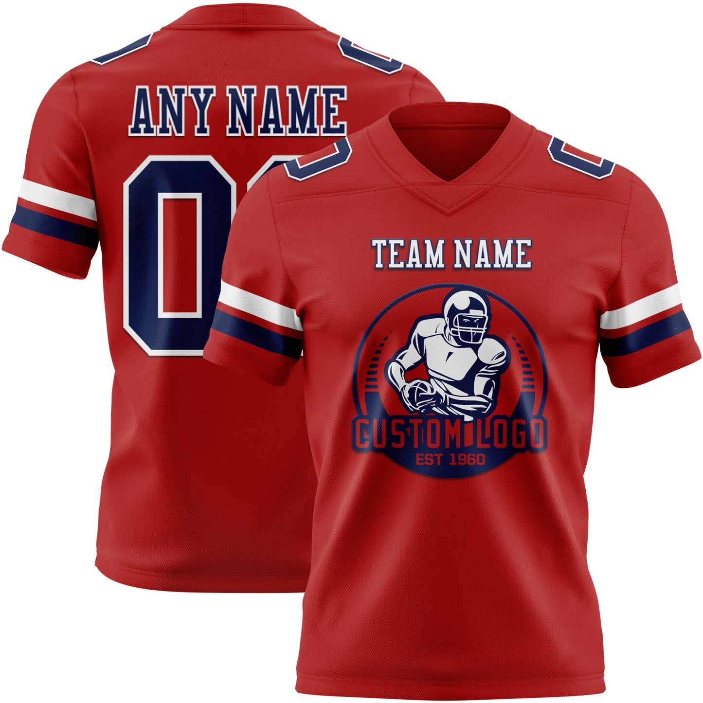 Custom Red Navy-White Mesh Authentic Football Jersey - Sky-Custom