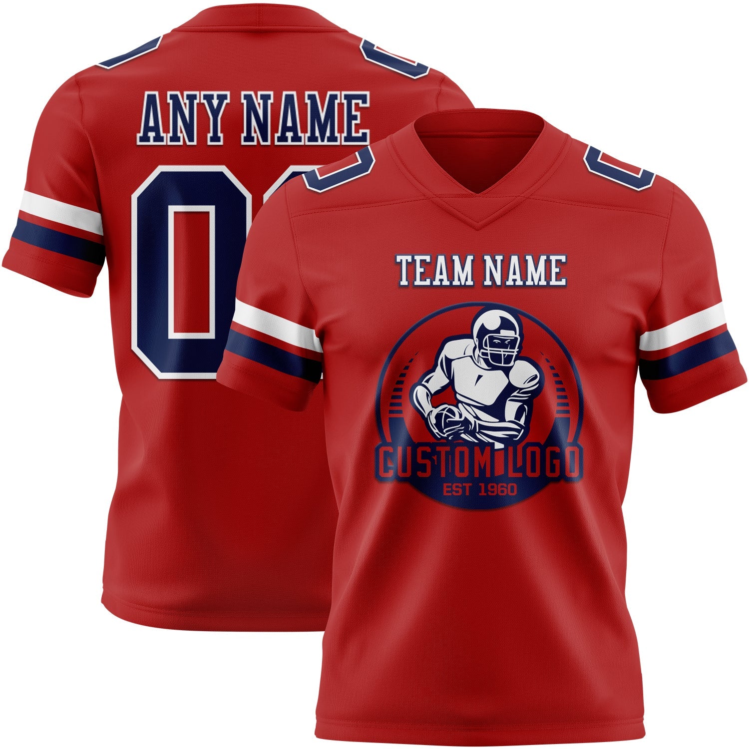 Custom Red Navy-White Mesh Authentic Football Jersey - Sky-Custom