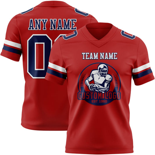 Custom Red Navy-White Mesh Authentic Football Jersey - Sky-Custom