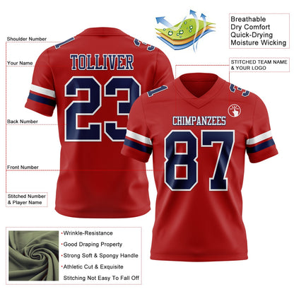 Custom Red Navy-White Mesh Authentic Football Jersey - Sky-Custom