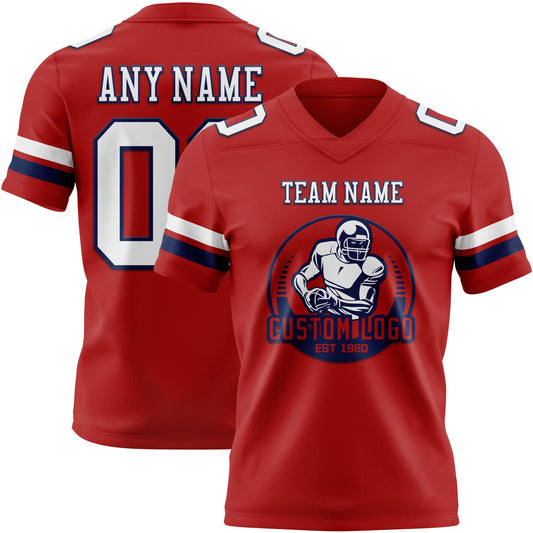 Custom Red White-Navy Mesh Authentic Football Jersey - Sky-Custom