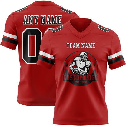 Custom Red Black-White Mesh Authentic Football Jersey - Sky-Custom