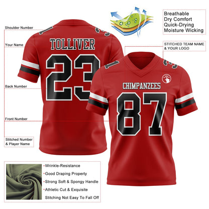 Custom Red Black-White Mesh Authentic Football Jersey - Sky-Custom