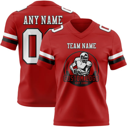 Custom Red White-Black Mesh Authentic Football Jersey - Sky-Custom