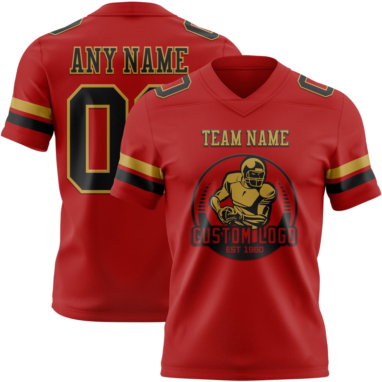 Custom Red Black-Old Gold Mesh Authentic Football Jersey - Sky-Custom
