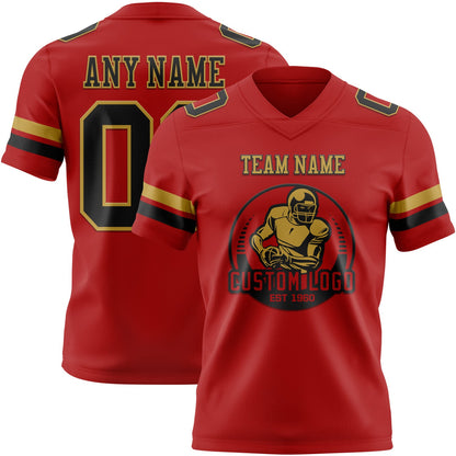 Custom Red Black-Old Gold Mesh Authentic Football Jersey - Sky-Custom