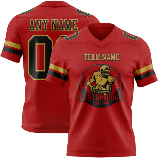 Custom Red Black-Old Gold Mesh Authentic Football Jersey - Sky-Custom