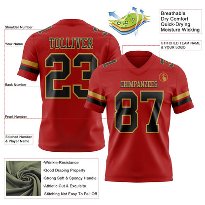 Custom Red Black-Old Gold Mesh Authentic Football Jersey - Sky-Custom