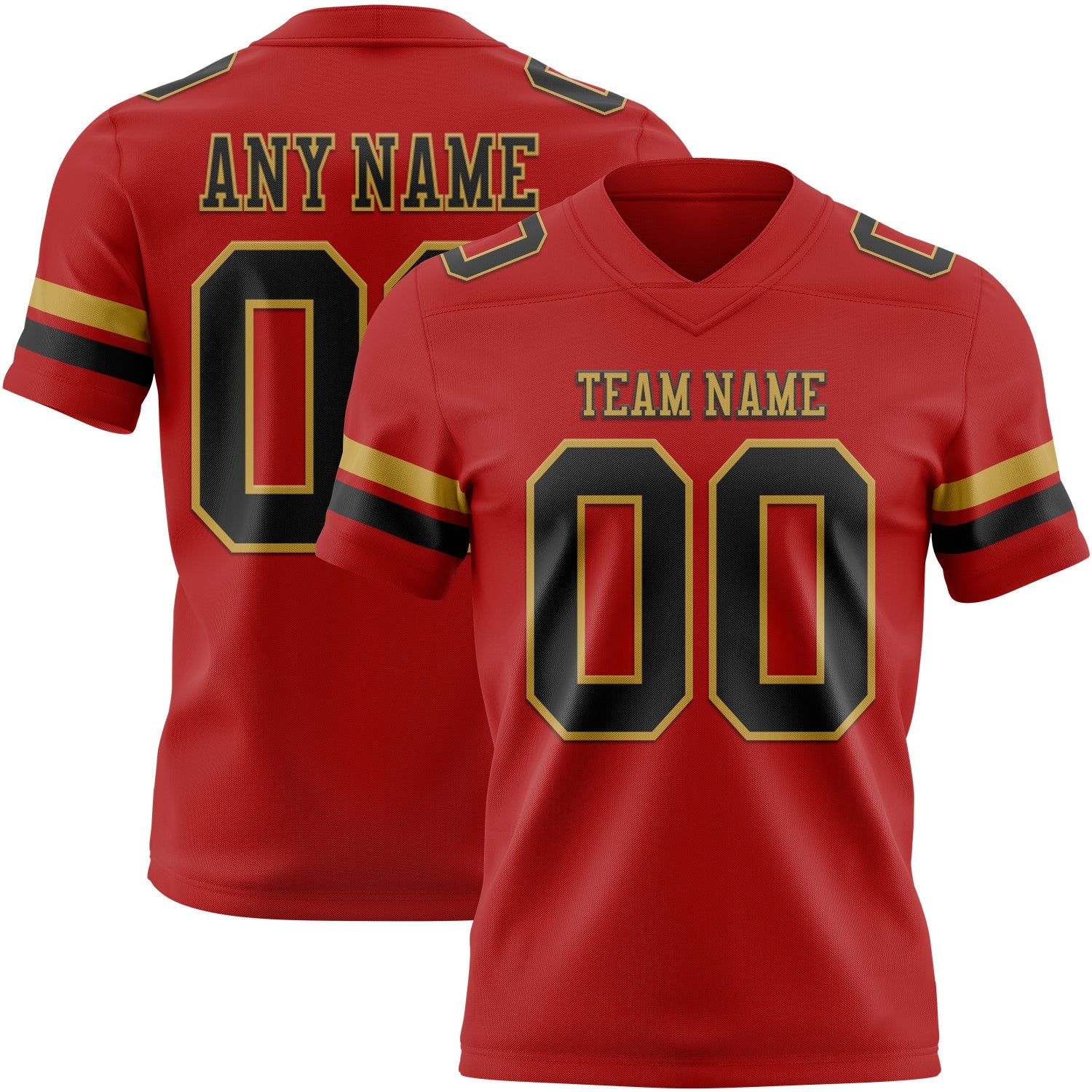 Custom Red Black-Old Gold Mesh Authentic Football Jersey - Sky-Custom