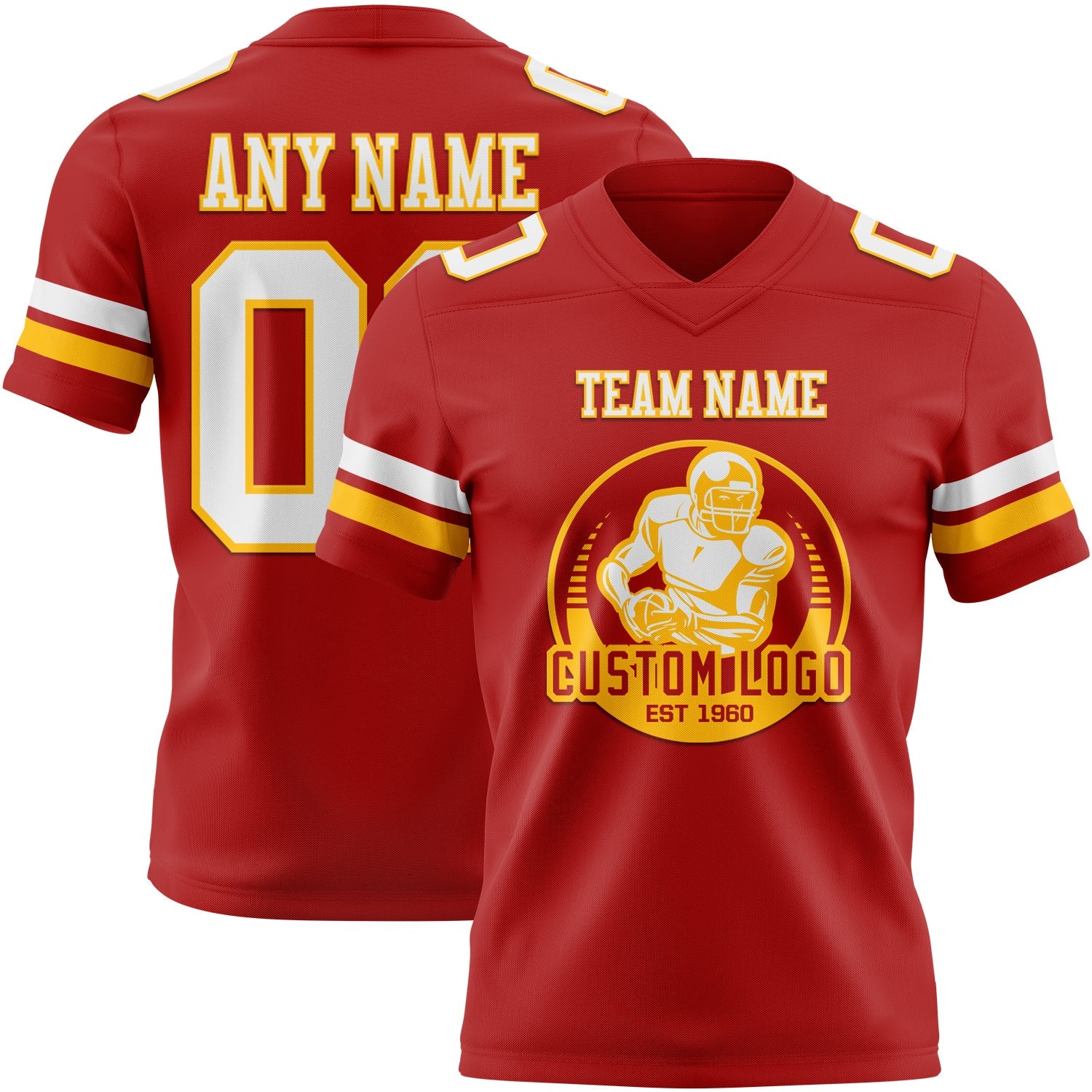 Custom Red White-Gold Mesh Authentic Football Jersey - Sky-Custom