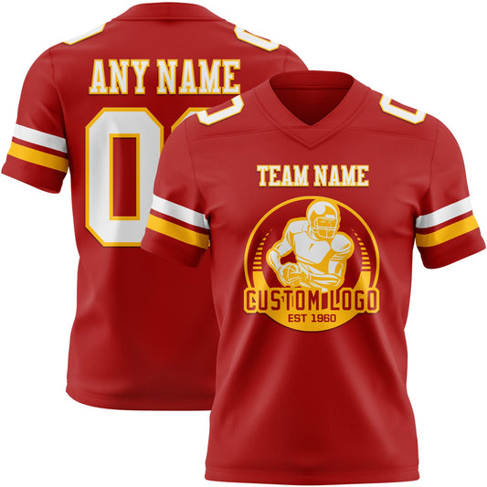 Custom Red White-Gold Mesh Authentic Football Jersey - Sky-Custom