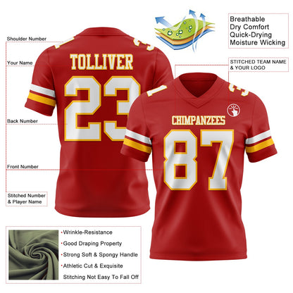 Custom Red White-Gold Mesh Authentic Football Jersey - Sky-Custom