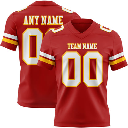 Custom Red White-Gold Mesh Authentic Football Jersey - Sky-Custom
