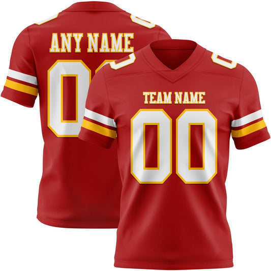 Custom Red White-Gold Mesh Authentic Football Jersey - Sky-Custom