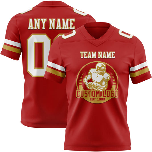 Custom Red White-Old Gold Mesh Authentic Football Jersey - Sky-Custom
