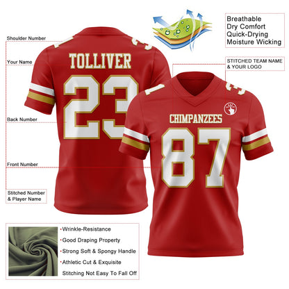 Custom Red White-Old Gold Mesh Authentic Football Jersey - Sky-Custom