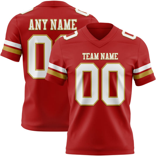 Custom Red White-Old Gold Mesh Authentic Football Jersey - Sky-Custom