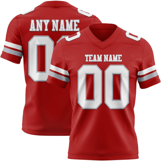 Custom Red White-Gray Mesh Authentic Football Jersey - Sky-Custom