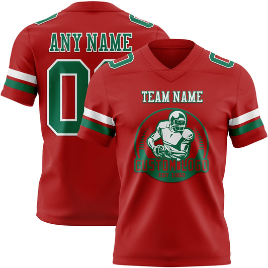 Custom Red Kelly Green-White Mesh Authentic Football Jersey - Sky-Custom
