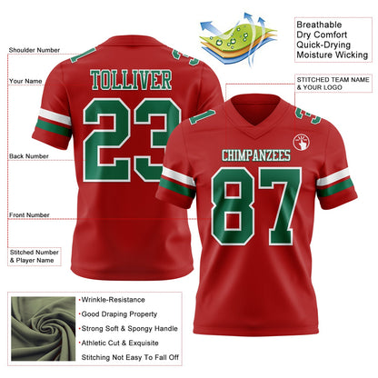 Custom Red Kelly Green-White Mesh Authentic Football Jersey - Sky-Custom